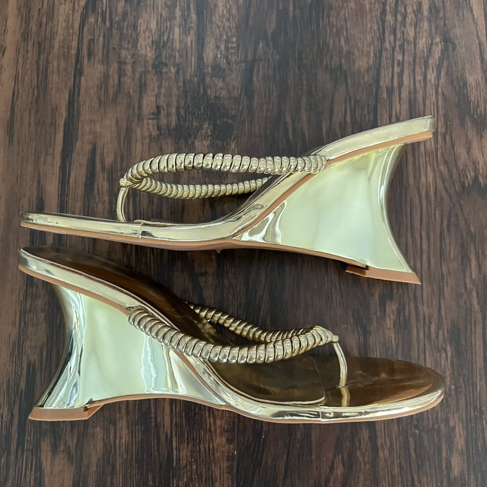 PrettyLittleThing Metallic Gold Wedge Thong Sandals